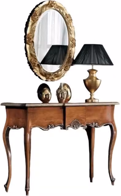 Consolle classica con specchio in legno e vetro Bassano di Mobili 2G, colore oro e marrone, L: 126 cm, P: 45 cm, H: 91 cm