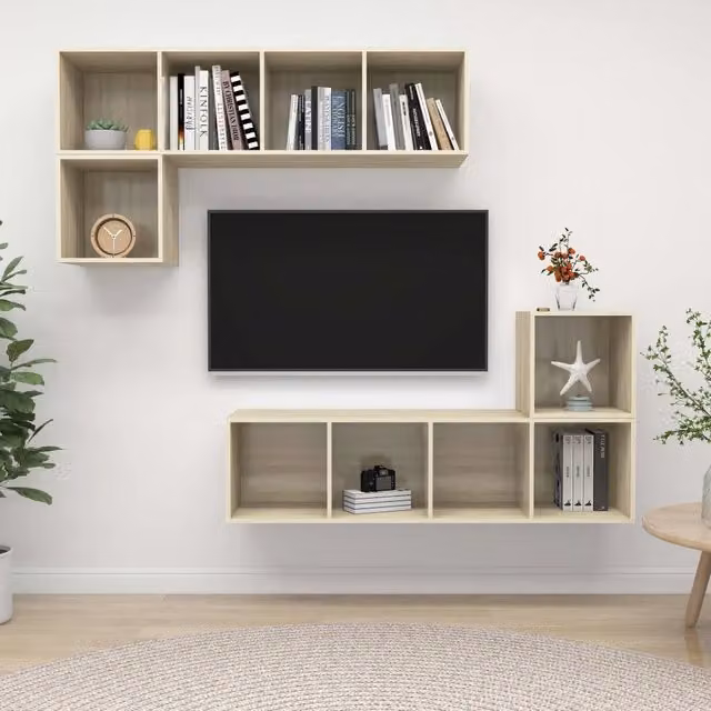 Set Porta TV 4 pz-Credenza per TV Rovere Sonoma in Truciolato 561055