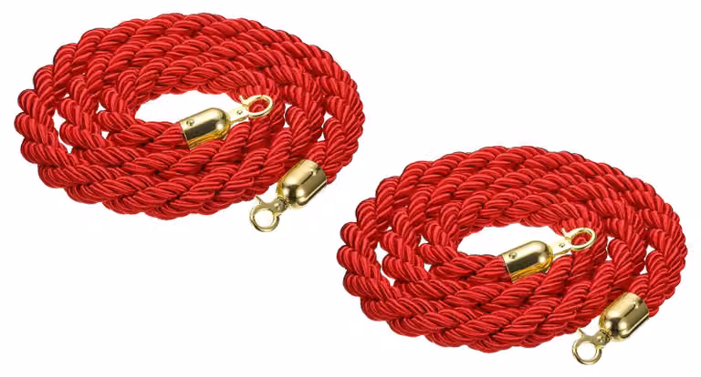 Confezione da 2 nastri di segnalazione, lunghezza 2 metri, attorcigliati, colore rosso/oro, con ganci