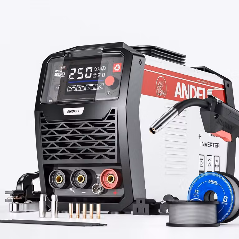 Saldatrice multifunzione - MIG, Flux, TIG, MMA, 135A, con display a LED e doppia tensione