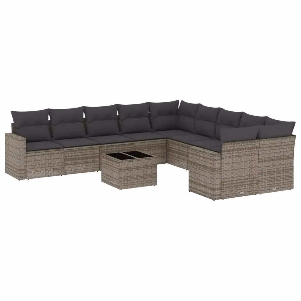 vidaXL Set Divani da Giardino 11 Pezzi con Cuscini in Polyrattan e Acciaio Grigio – 2