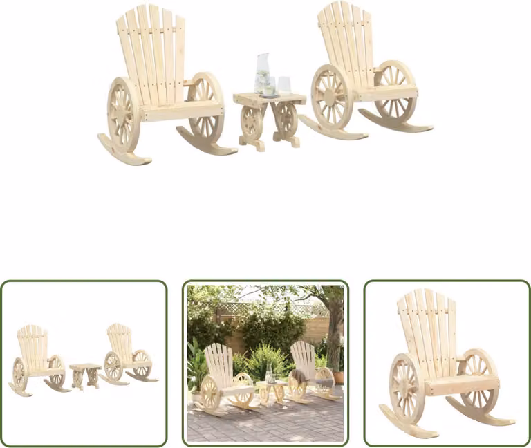 The Living Store Set di 3 pezzi da giardino in legno massiccio di abete. Set salotto da giardino in legno massiccio di abete