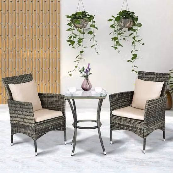 Set di mobili da giardino 3 pezzi - Rattan resistente all'usura - Compreso cuscini e tavolo in vetro