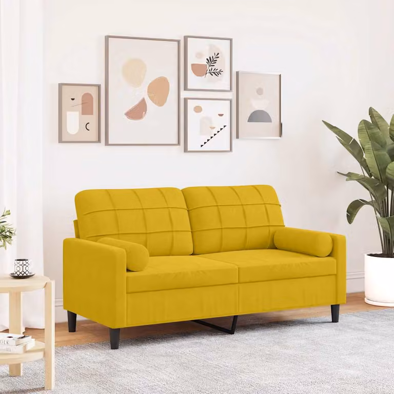vidaXL Divano a 2 Posti Moderno in Velluto Giallo con Cuscini e Rivestimenti Rimovibili