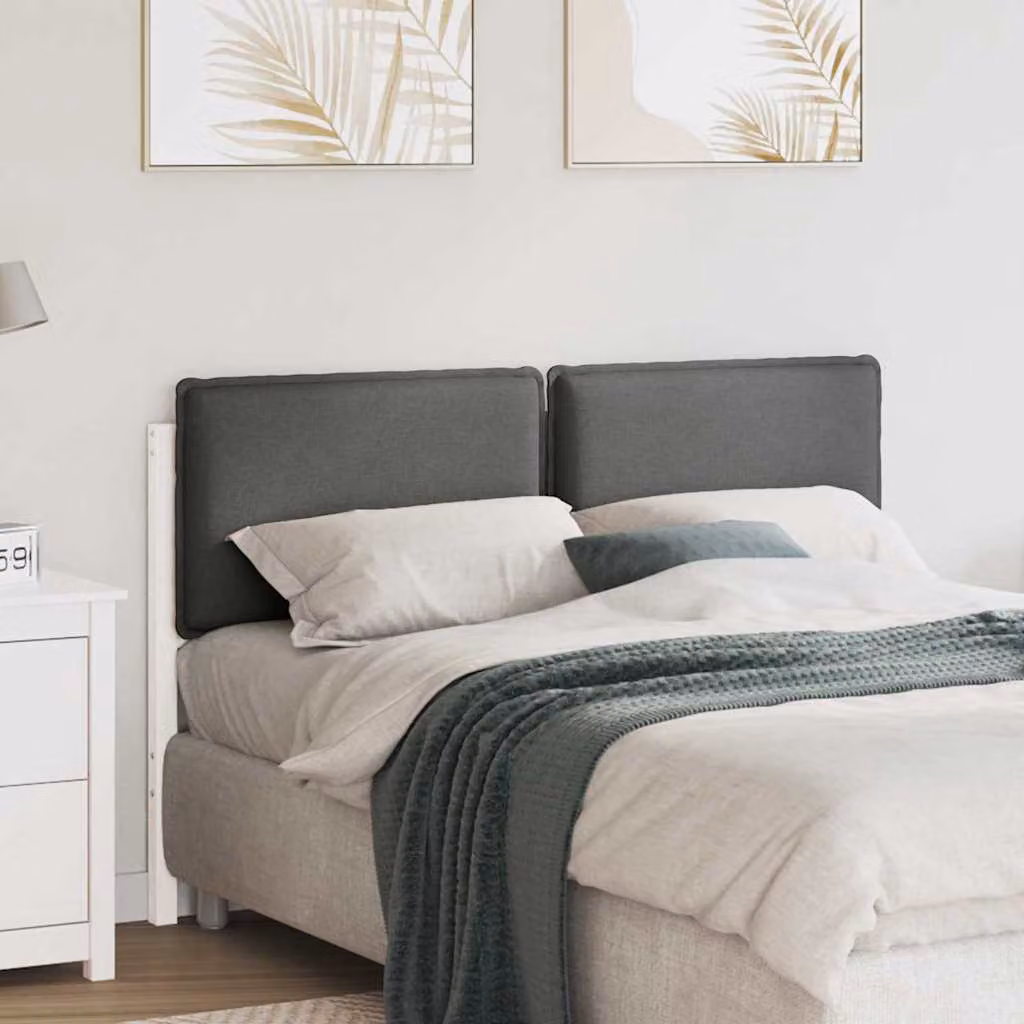 Testiera imbottita moderna vidaXL in pino massello, Bianco e grigio chiaro, L: 140 cm
