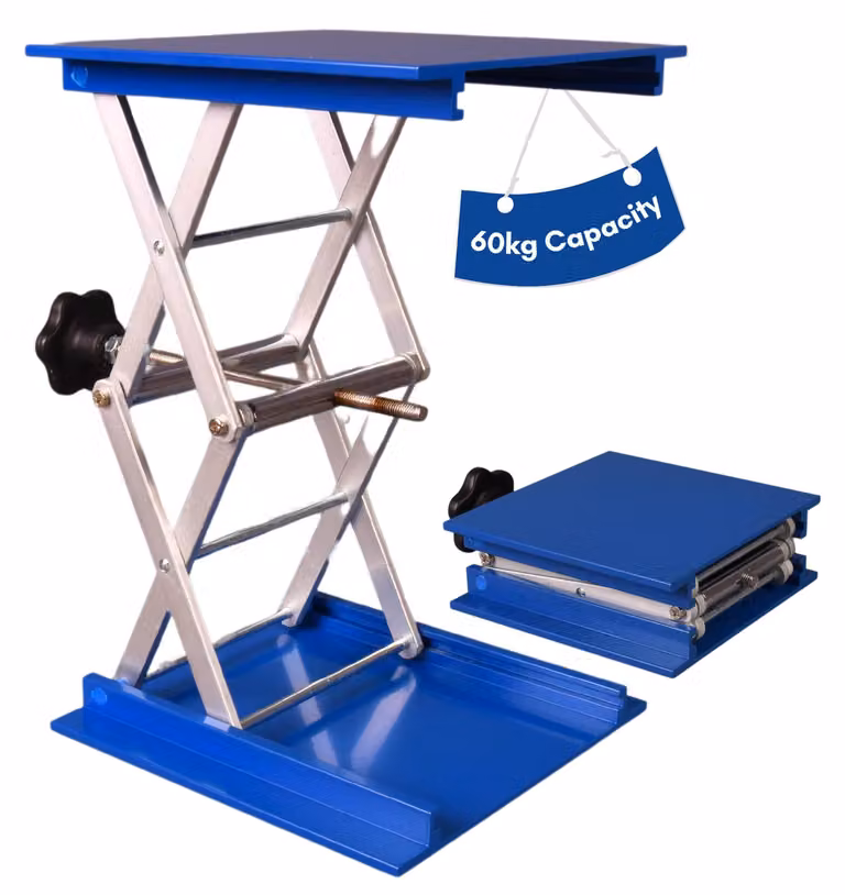 Sollevatore industriale, piattaforma elevatrice a forbice, dimensioni 150x150 mm, capacità 60 kg, regolabile da 50 a 280 mm