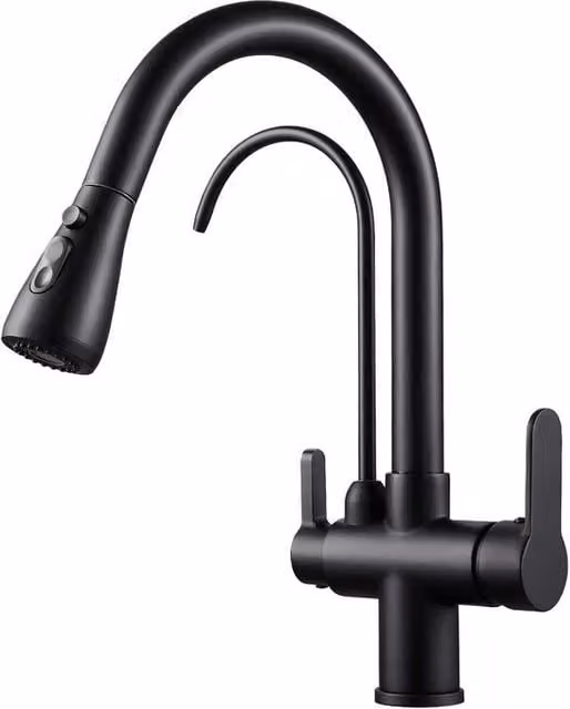 3 viei rubinetto da cucina, rubinetto da cucina in ottone, miscelatore per acqua potabile per rubinetto da cucina per filtrazione, rubinetto da cucina girevole da 360° con sbraccio estendibile, rubinetto da cucina nero