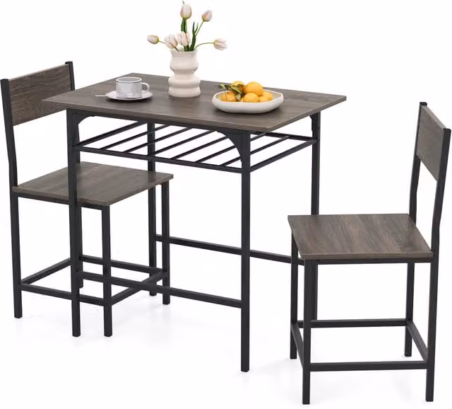 Set Tavolo da Pranzo con 2 Sedie e Ripiano Portaoggetti Grigio 80x52.5 cm Struttura in Metallo Salvaspazio per Casa Cucina
