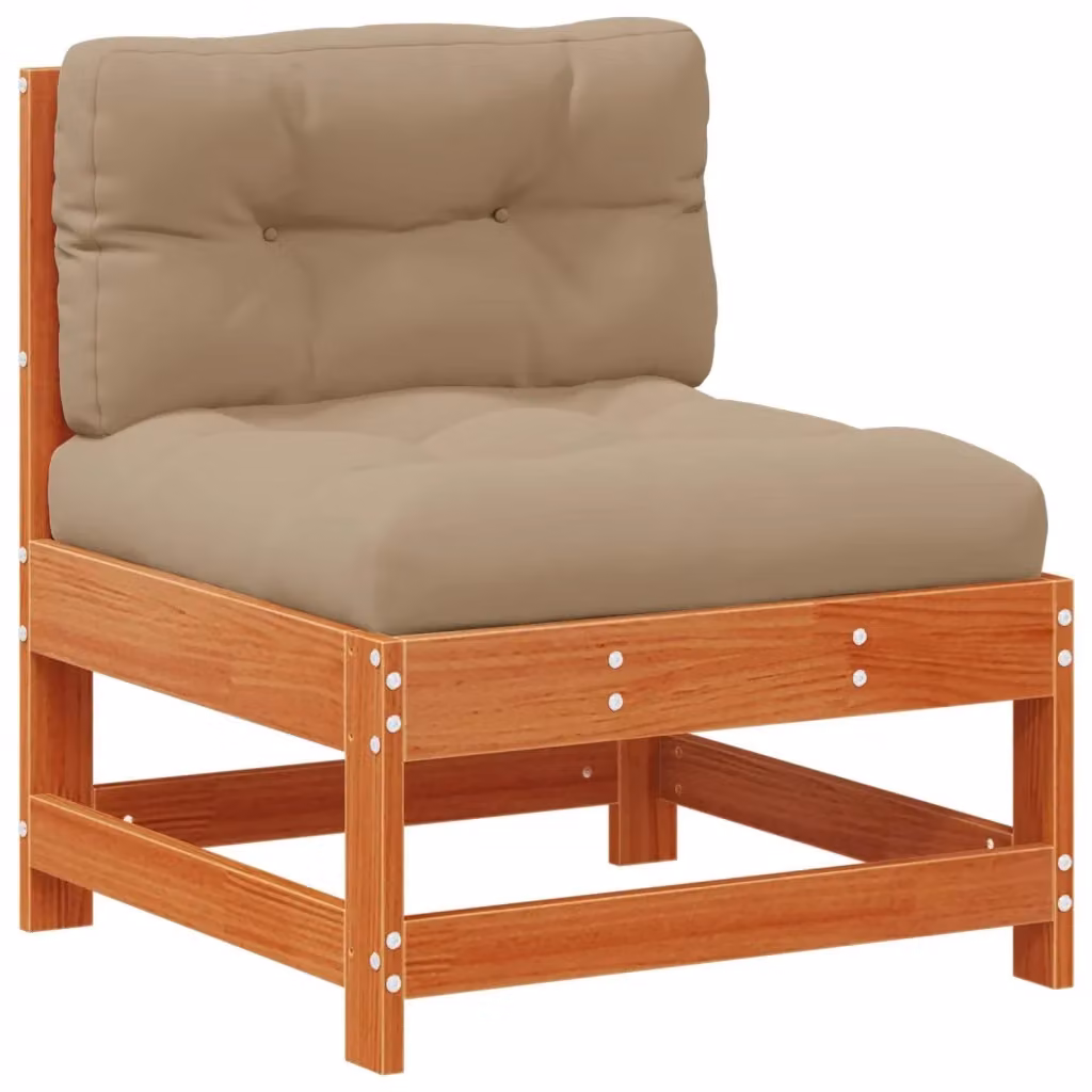 Divano da esterno moderno in legno massello di pino cerato marrone con cuscini beige per giardino e terrazza – 2