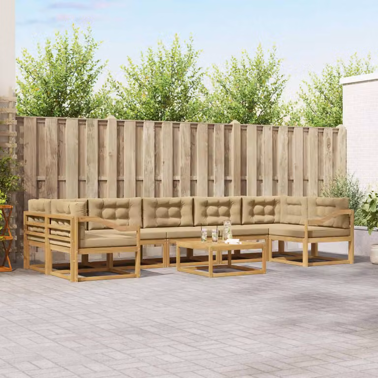 Set di divani da esterno vidaXL in legno di acacia con cuscini, colore bianco e beige