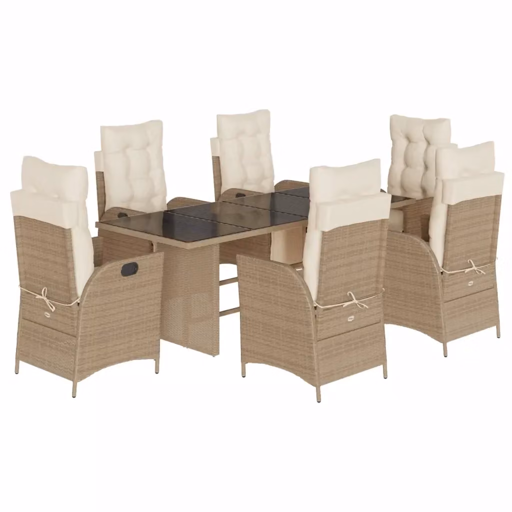 Set da pranzo da giardino vidaXL in polyrattan con cuscini beige e piano in vetro, 7 pezzi – 2