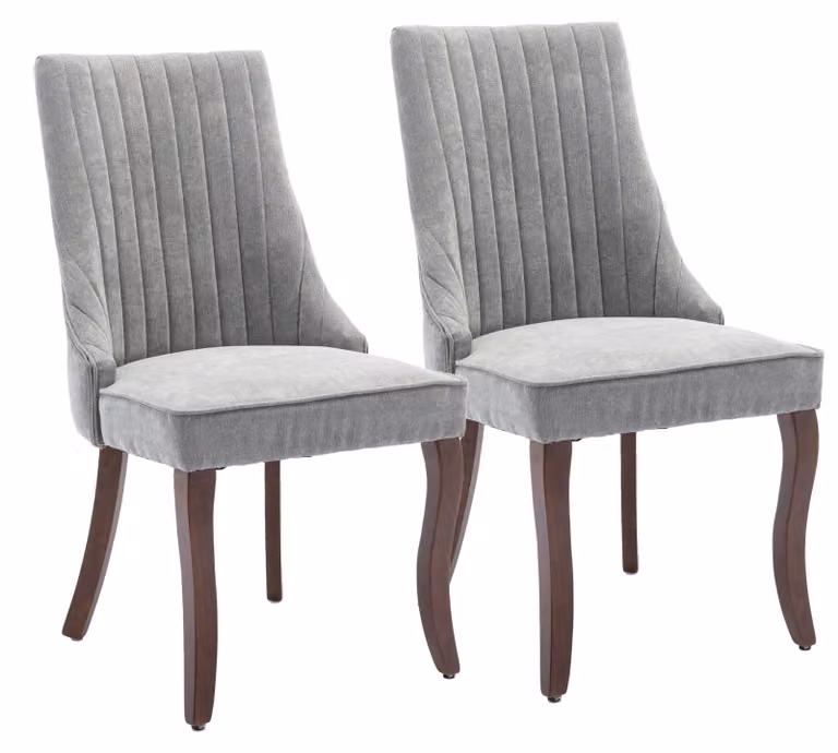 Set di 2 poltrone da pranzo in velluto, con schienale alto trapuntato e gambe in legno colorato, colore grigio