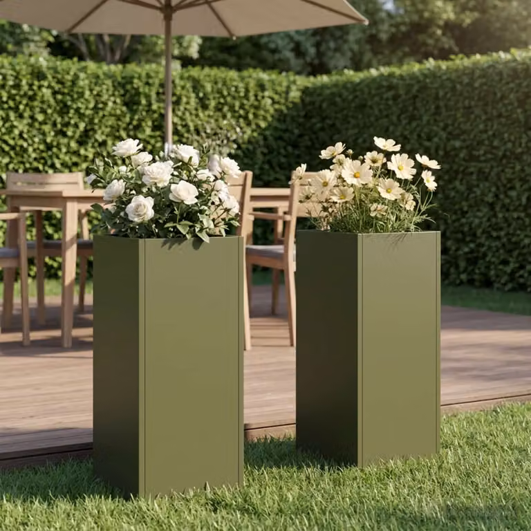 Set di 2 vasi da giardino vidaXL in metallo verde, L/P/H: 20 x 20 x 40 cm