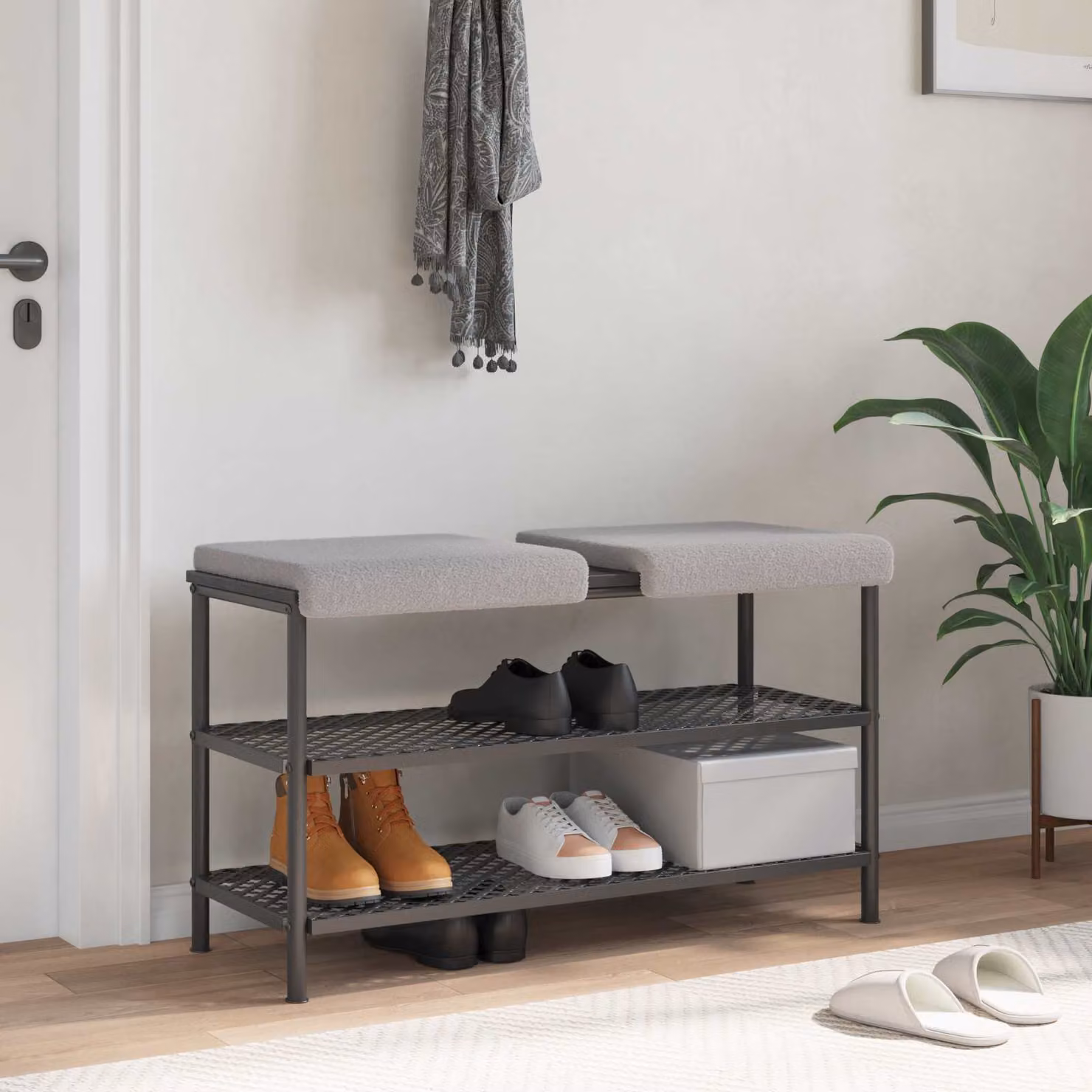Set di 2 cuscini per panchina vidaXL in tessuto Sherpa grigio chiaro con imbottitura in schiuma e base antiscivolo L 40 cm x P 40 cm x H 3,5 cm
