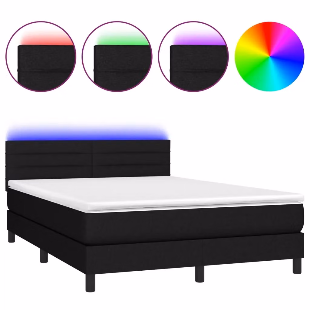 Letto Ibrido con Materasso e Illuminazione LED vidaXL in Tessuto Nero L/P/H: 140 x 190 cm – 2