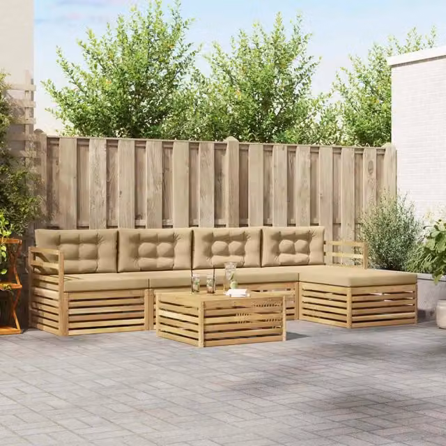 Set di divani da esterno 6 pz Bianco e Beige Poliestere 3390348