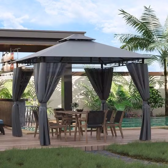 Pavilion acquatico 3 x 3 m - Tenda da festa deluxe per 4-6 persone - Struttura metallica - Gazebo in acciaio grigio chiaro