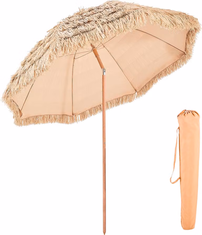 Ombrellone da spiaggia in stile hawaiano SucceBuy, ideale per spiaggia e terrazza, inclinabile, 2,44 m (materiale: paglia sintetica)