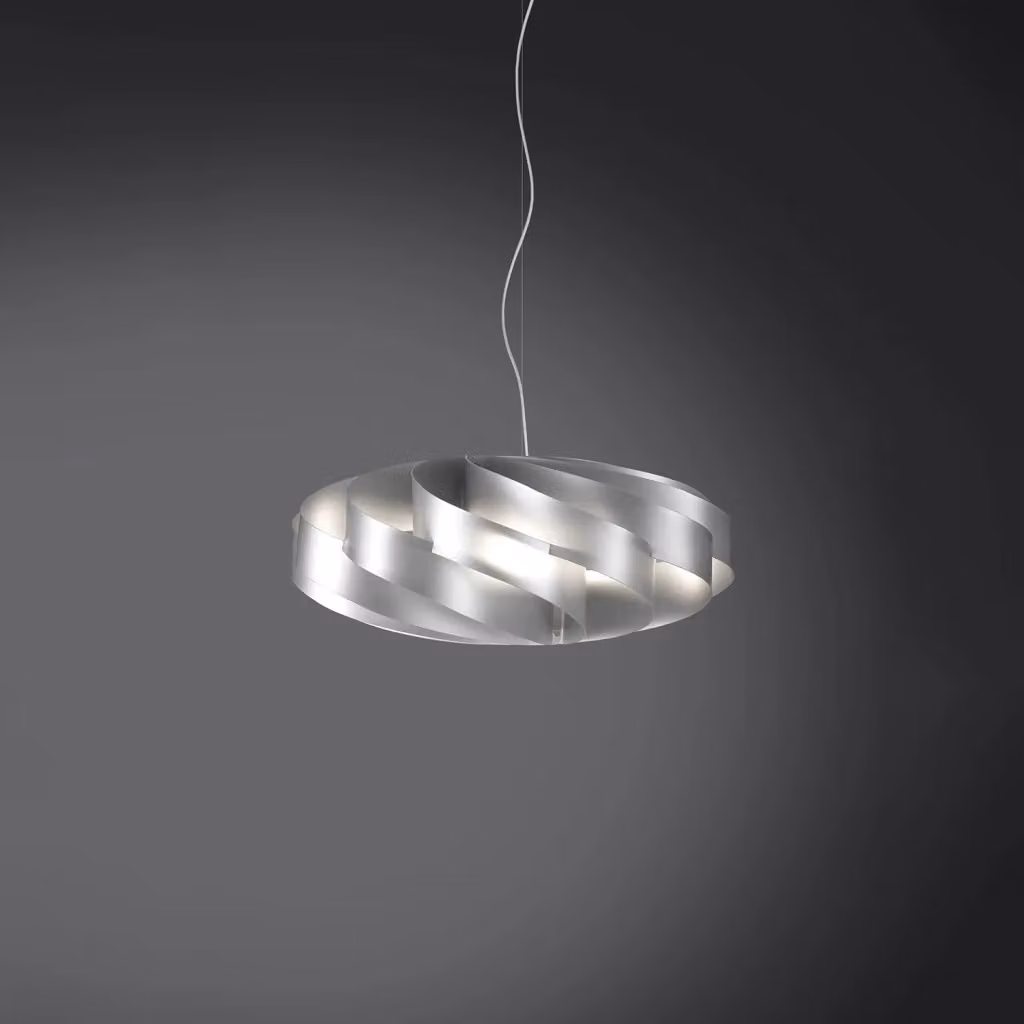 Lampada a sospensione moderna Flat Polilux Linea Zero in argento e metallo cromo con 1 luce E27 – 2