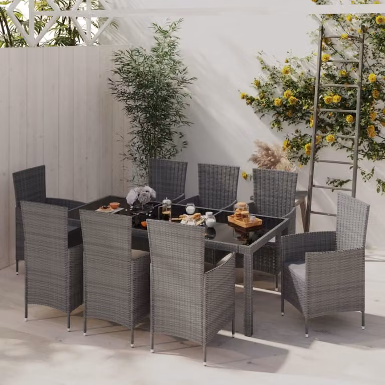 Maison Exclusive - Set da pranzo da giardino da 9 pezzi con cuscini in polyrattan grigio