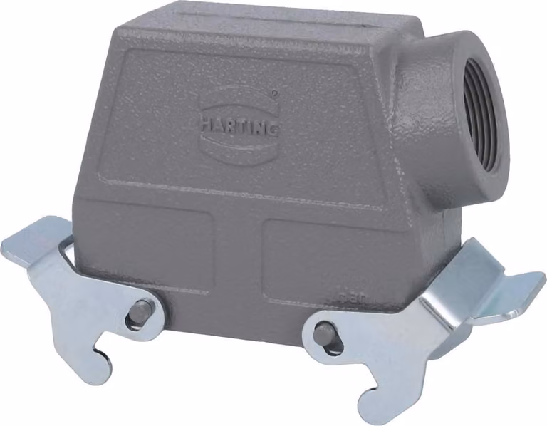 HARTING Han 16B Custodia con manicotto alta, 1xPG21 uscita cavo laterale, con 2 staffe trasversali Vite PG21 Area di serraggio