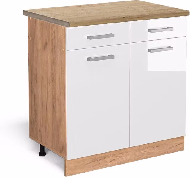 Mobiletto base per cucina R-Line Bianco lucido/Rovere dorato 80 cm, PL Rovere Vicco