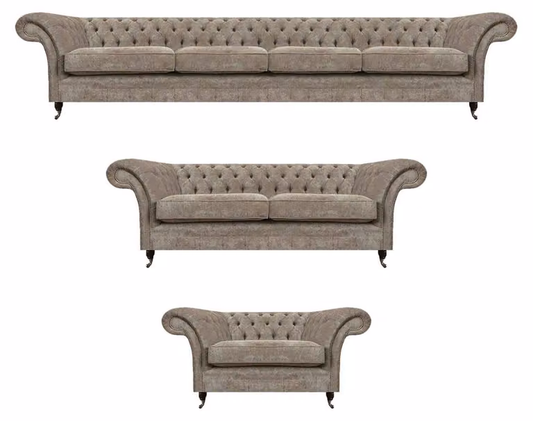 Chesterfield Hellgraue Polstergarnitur Moderne Textilsofas Sitzmöbel
