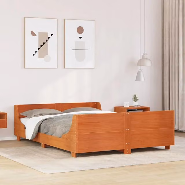 Letto in legno di pino stile rustico vidaXL colore marrone cera con doghe piatte L/P/H: 120 x 200 cm
