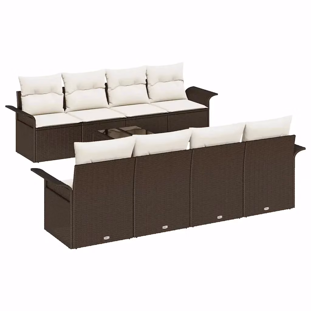 Set Divano da Giardino vidaXL 9 Pezzi Marrone con Cuscini e Tavolino in Polyrattan e Metallo – 2