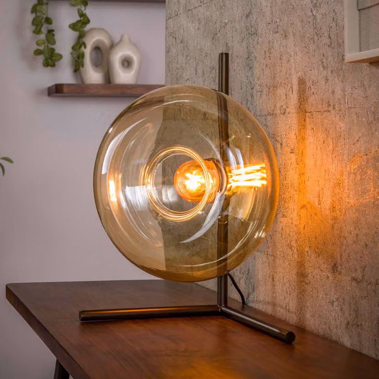 ZIJLSTRA Lampada da tavolo Soll, Crema / Ambra, Soggiorno / Sala da pranzo, Vetro, Moderno, Lampada da tavolo
