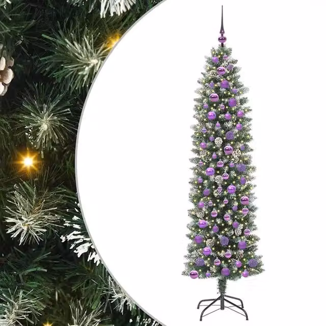 Albero di Natale | Decorazioni natalizie Artificiale Sottile Verde e Bianco 180 cm