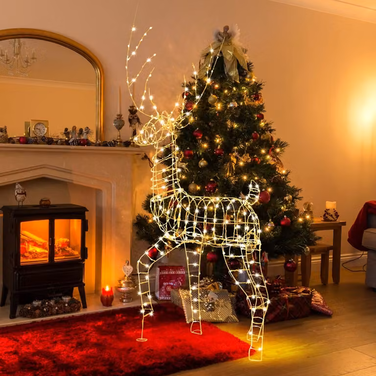 Costway Renna di Natale pre-illuminata da 186cm, Decorazione 3D a forma di cervo maschio con 300 luci led bianco caldo