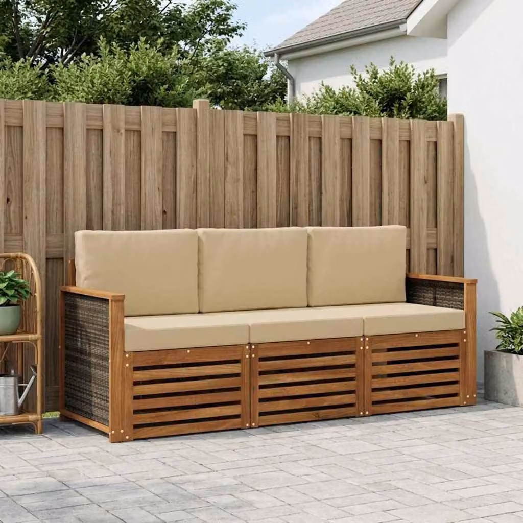Set di divani da giardino vidaXL in legno di acacia massello con cuscini beige e struttura marrone