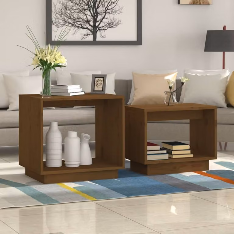 The Living Store Set tavoli 2 pz. Pino massiccio marrone miele