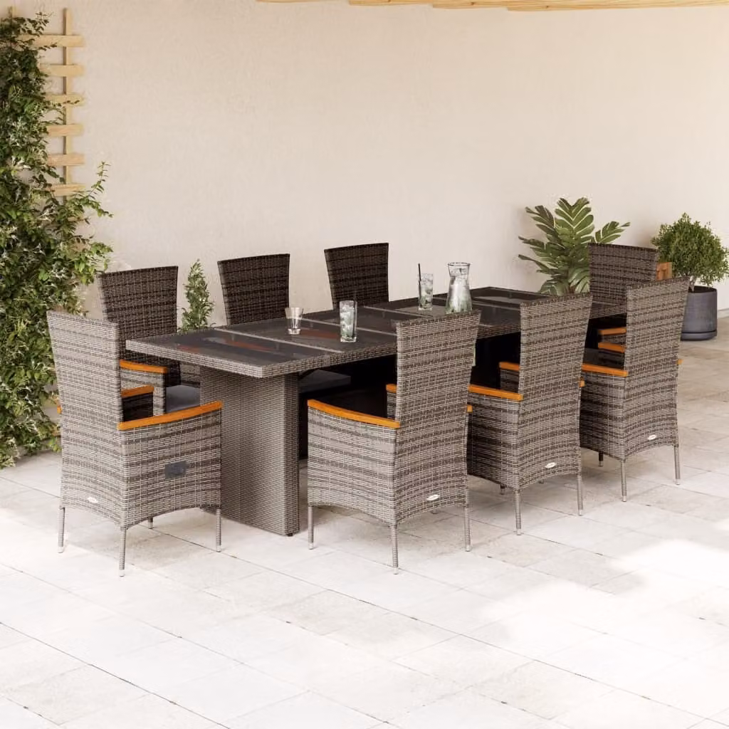 Maison Exclusive - Set da Pranzo da Giardino 9 pz con Cuscini in Polyrattan Grigio