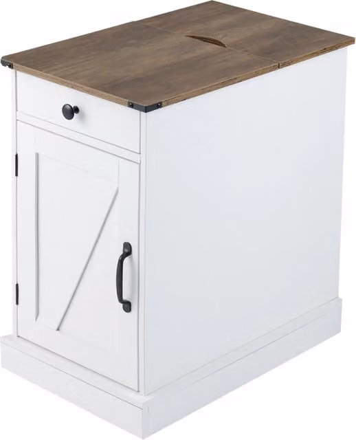 Comodino Design Mania con vassoio rimovibile e cassetto, Bianco e Marrone – 1