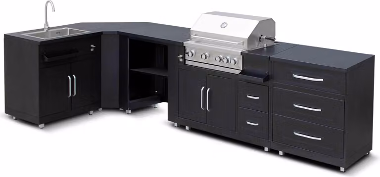 Cucina angolare da esterno a 5 pezzi con lavello e barbecue - Oviala Memphis