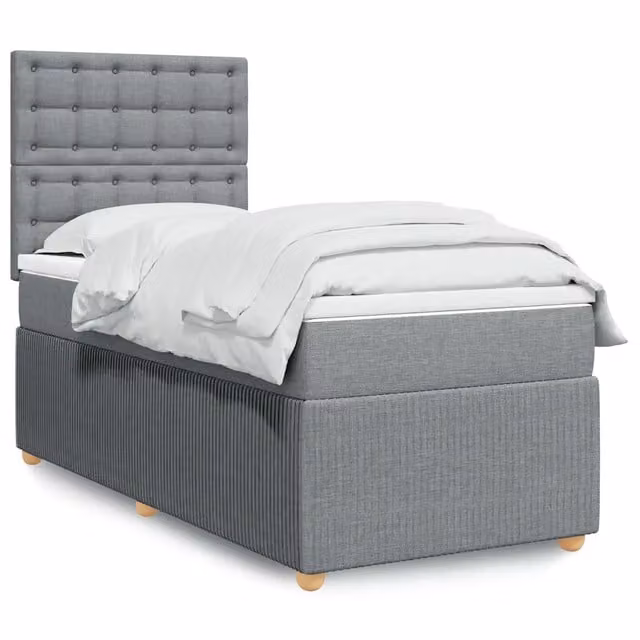 Letto Ibrido con Giroletto a Molle e Materasso vidaXL in Tessuto Grigio Chiaro e Bianco, L/P/H: 90 x 190 x 150,5 cm