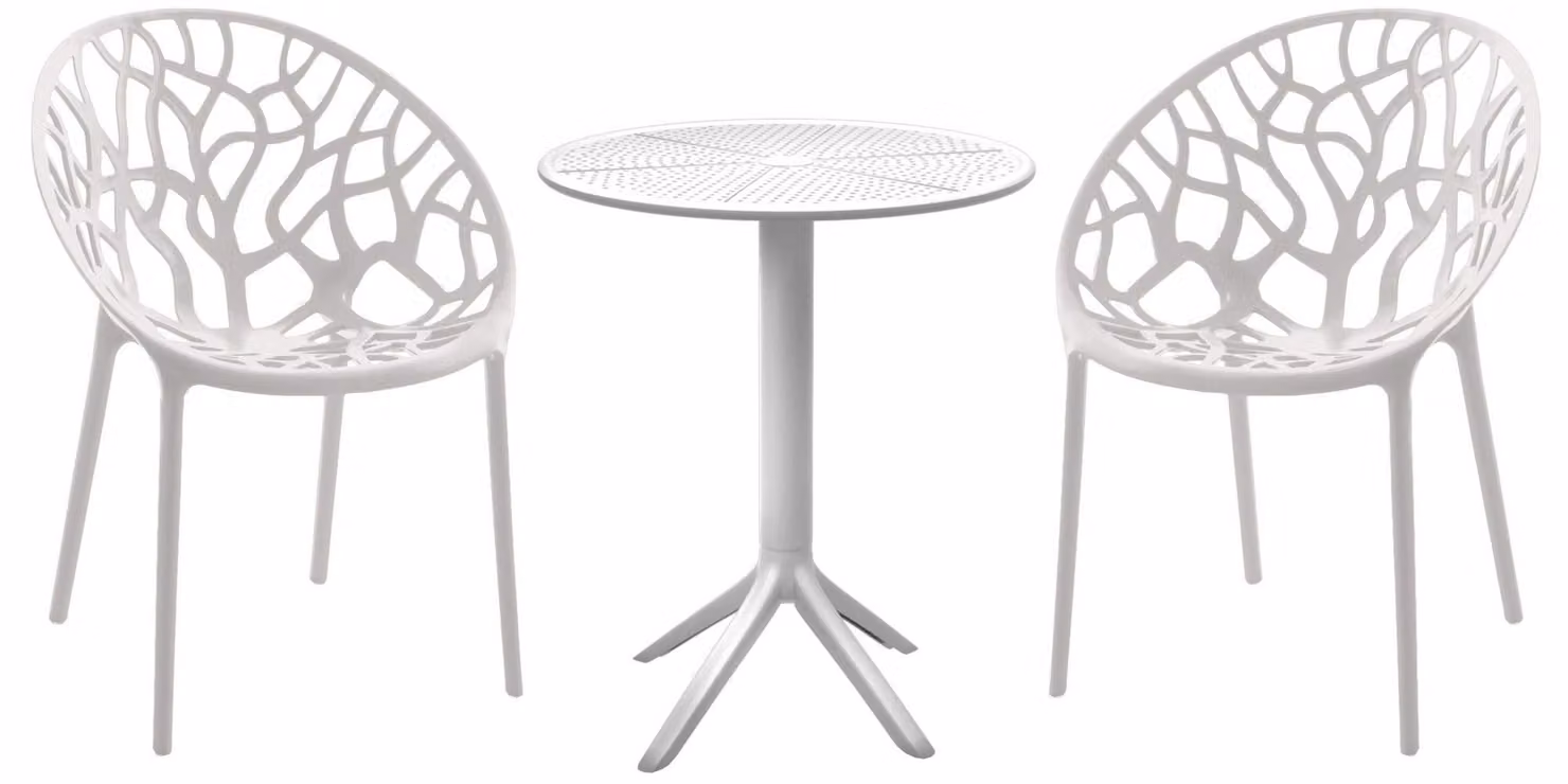 Set di mobili da giardino Hoscana - Tavolo da giardino con 2 sedie | Colore: Bianco | Dimensioni: 70x70x80 cm
