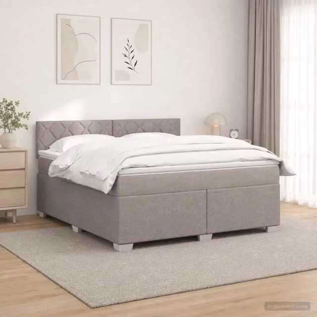 Letto box spring con materasso ibrido vidaXL in tessuto Tortora L: 140 cm, P: 200 cm