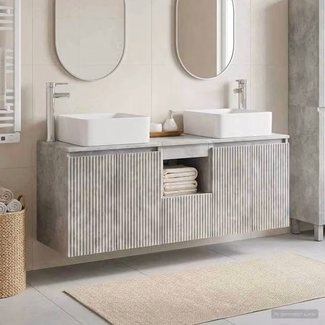 Set di Armadi da Bagno 3 pz Grigio Cemento 135 x 35 x 80 cm 3405660