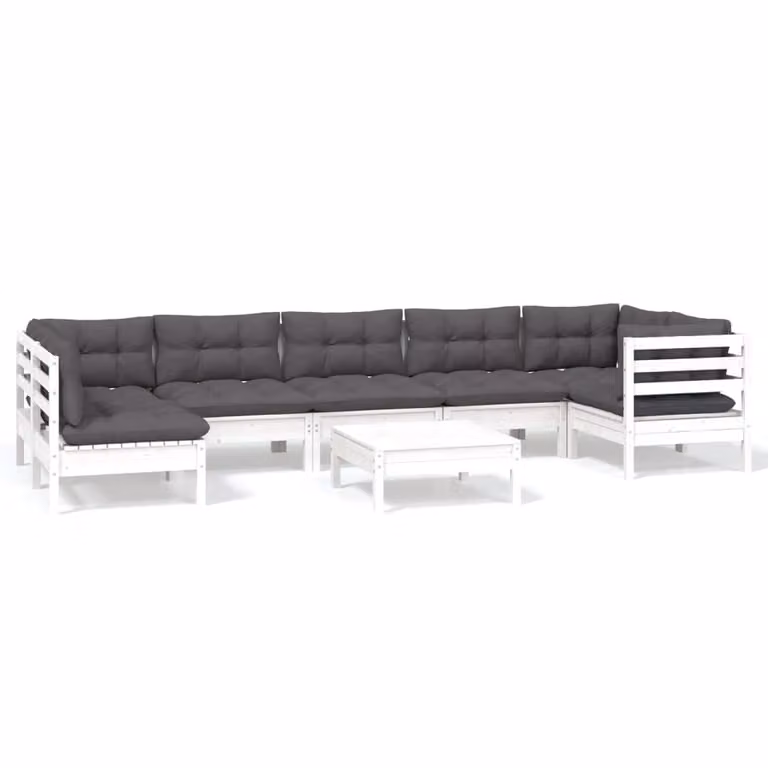 Set Divani da Giardino 8 pz con Cuscini Bianchi Legno di Pino