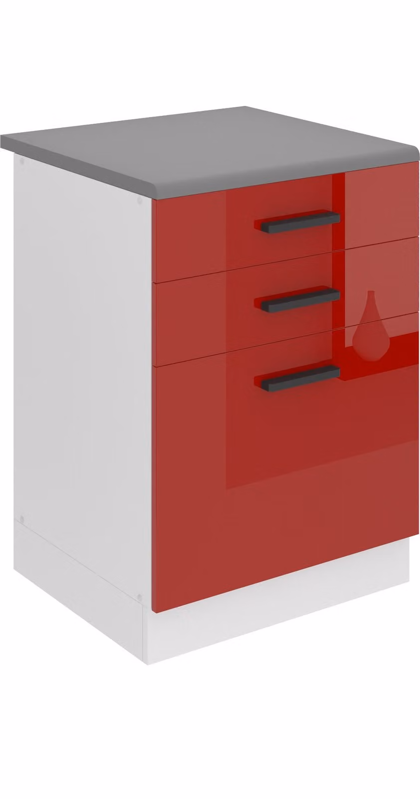 Base da cucina Belini, base da cucina larga 60 cm. Base da cucina SDSZ con piano di lavoro. Mobile da cucina con cassetti, rosso lucido