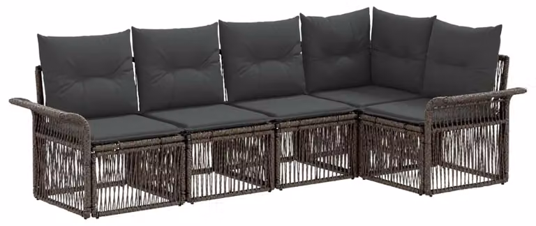 Set di divani da giardino, 5 pezzi, colore grigio, in rattan sintetico