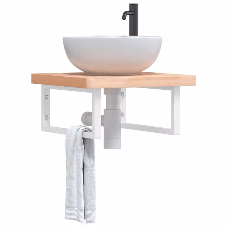 vidaXL Ripiano da parete per lavabo moderno in legno di faggio e metallo bianco