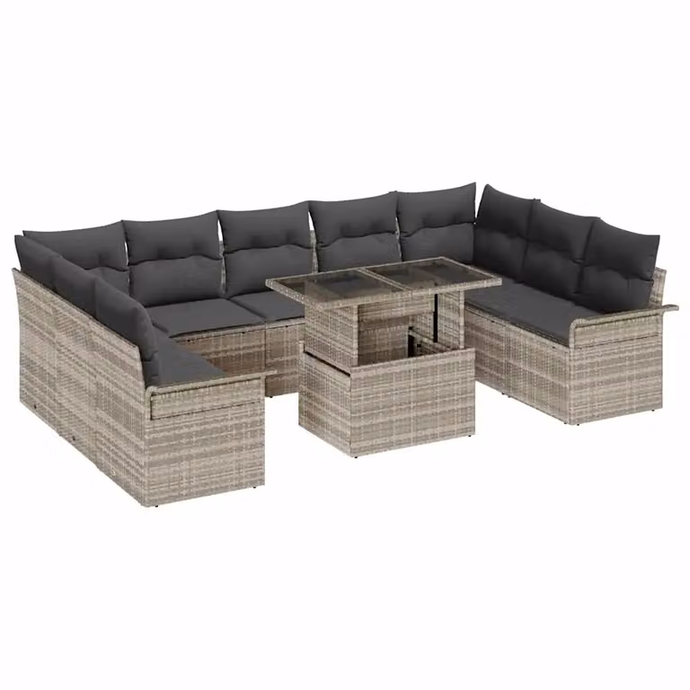 Set Divano da Giardino vidaXL 10 Pezzi a Forma di U con Tavolino e Cuscini Grigio
