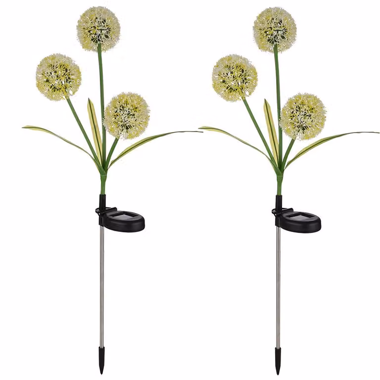 Set da 2 lampade solari a LED, forma di soffione giallo, acciaio inossidabile, H 75 cm