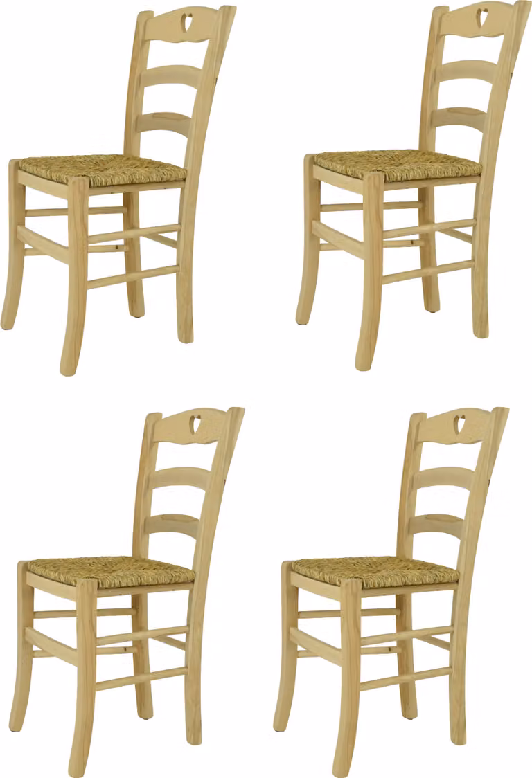 t m c s Tommychairs - Set di 4 sedie CUORE per cucina e sala da pranzo, struttura robusta in legno di faggio lucidato, non trattato e 100% naturale, seduta in vera paglia