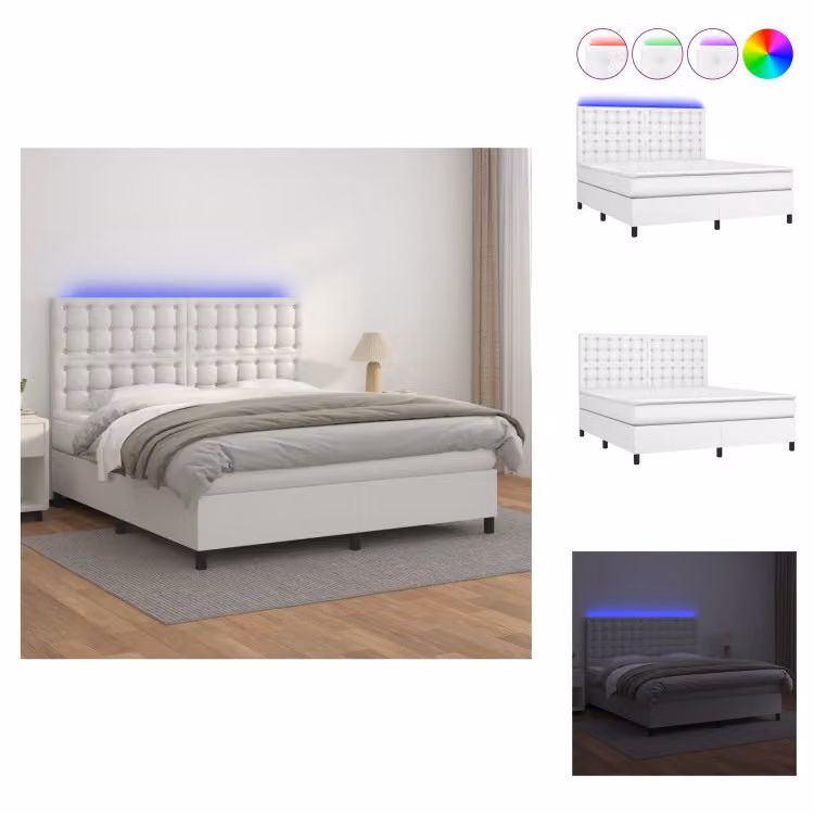 vidaXL Letto a molle con materasso e LED bianco 160x200 cm in Pelle finta - Letti e strutture letto