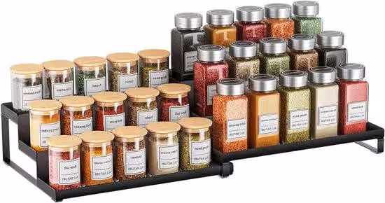 Scaffale da cucina in metallo, set da 2 pezzi con 3 ripiani, colore nero